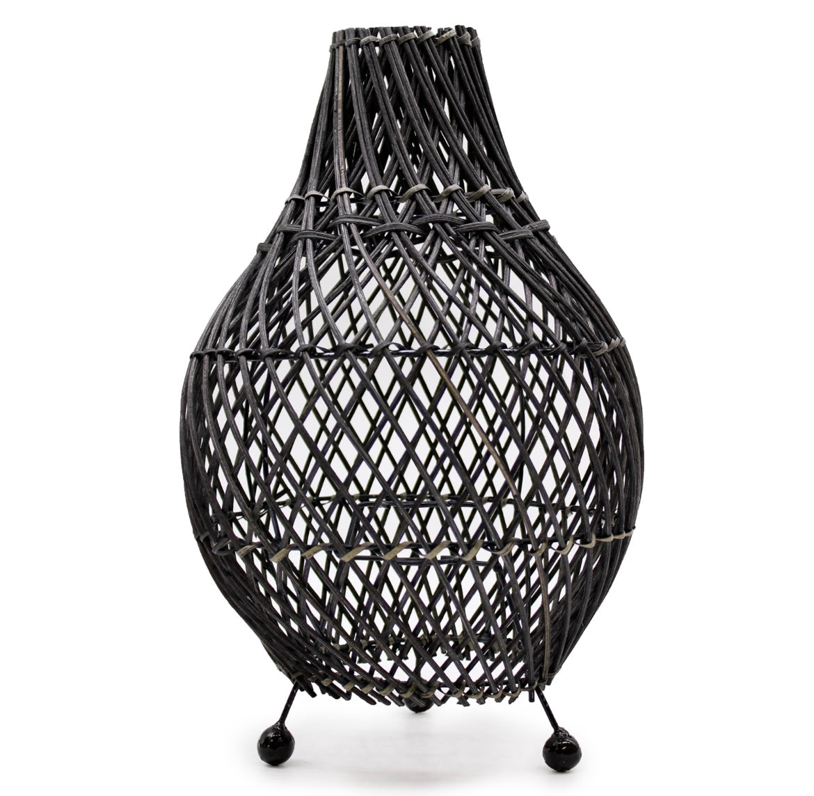Lampe en Rotin Naturel – Lampe de Table Artisanale avec Motif Tressé
