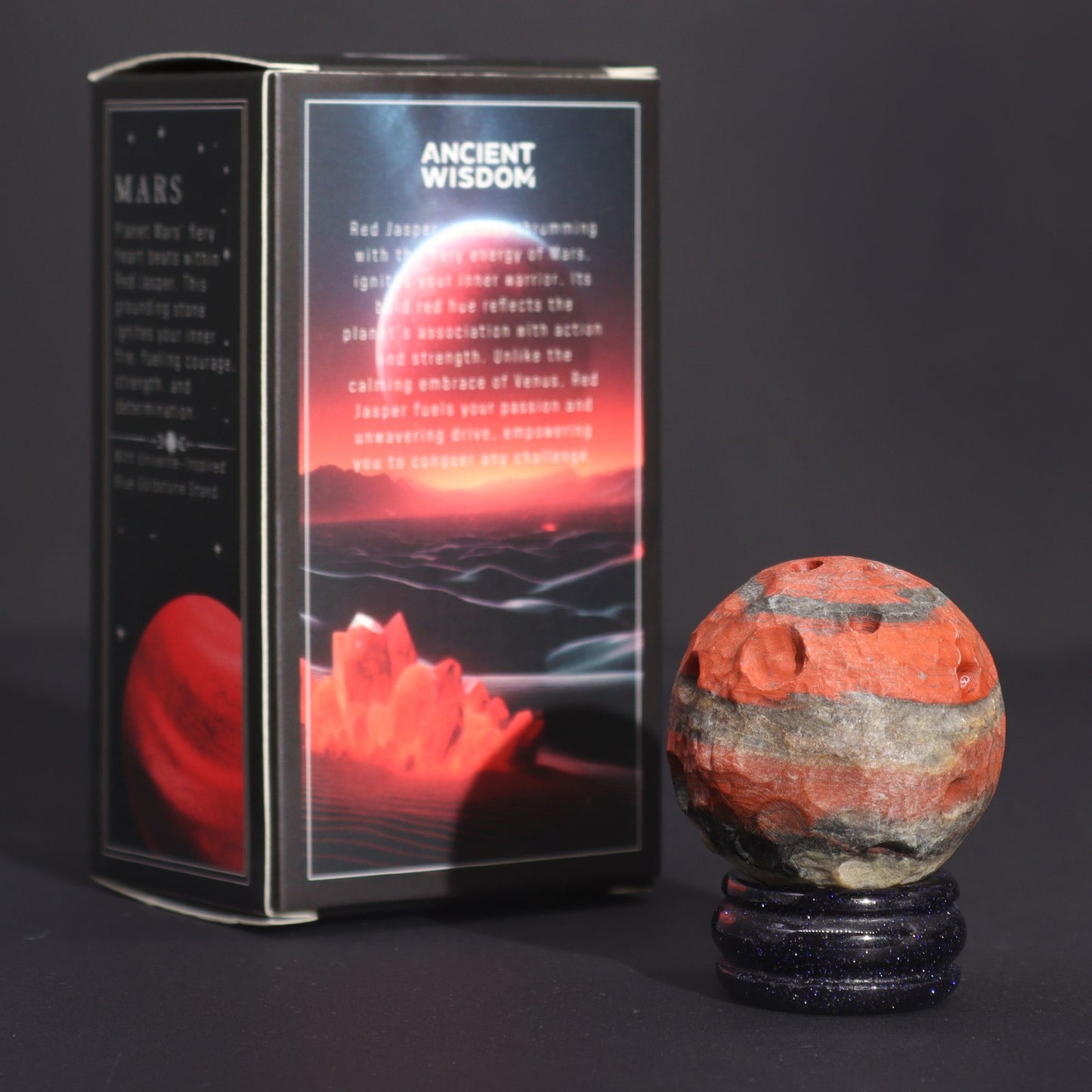 Red Jasper Planet on a Sola Goldstone Stand - 40mm (30x15mm stand)