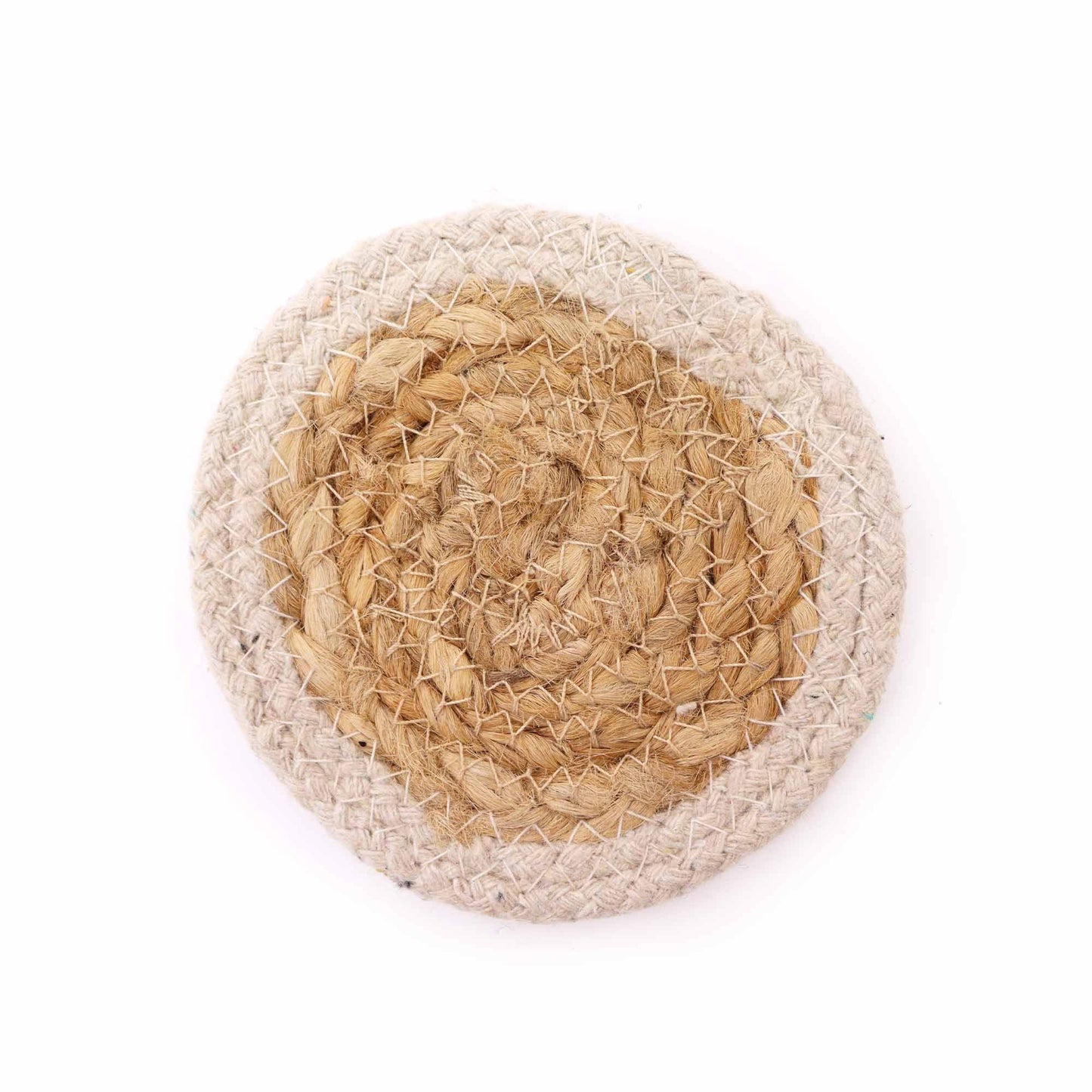 Natural Coaster - Jute & Cotton 10cm (set of 4) - Ivory Boarder