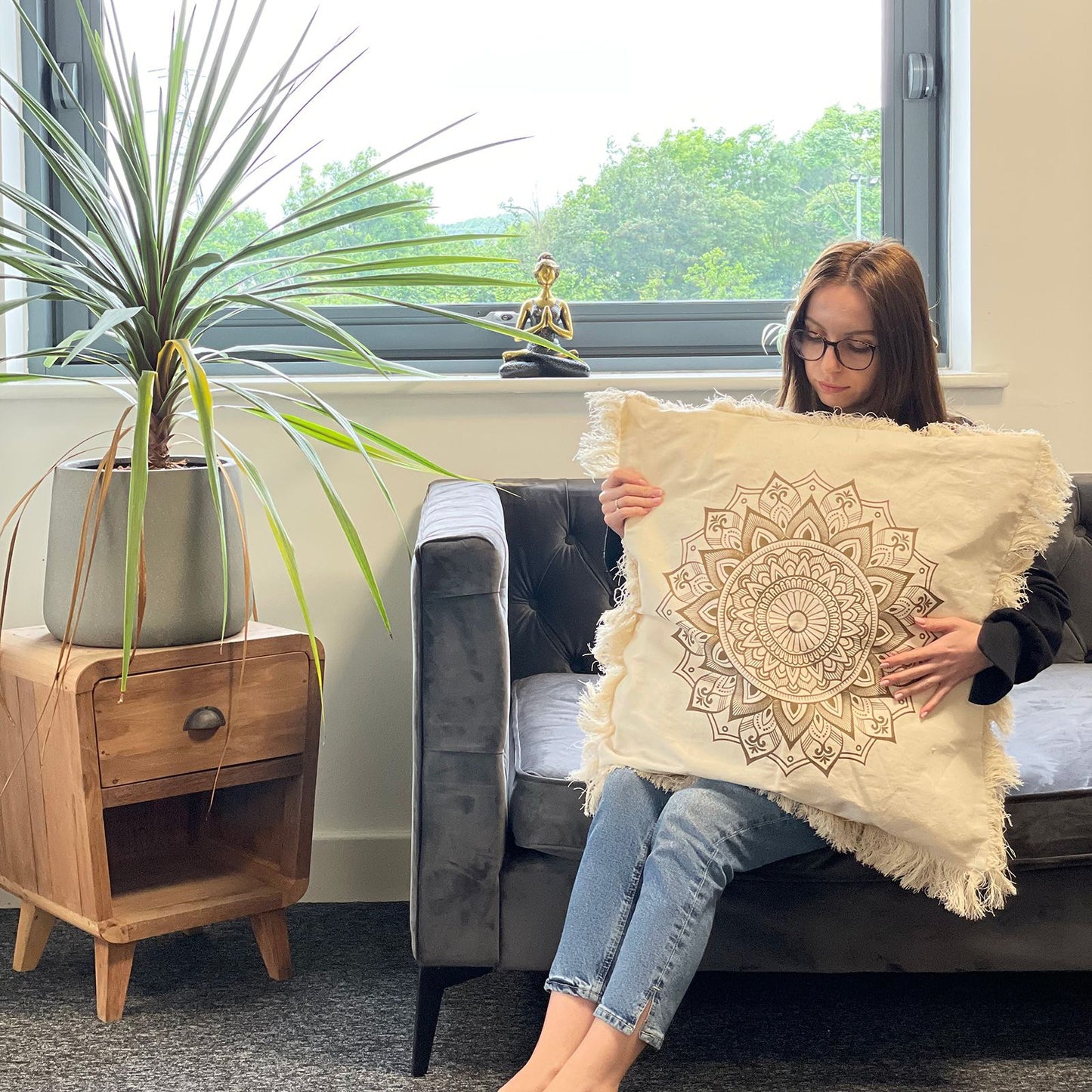 Hamsa Mandala Cushion - 30x50cm - green