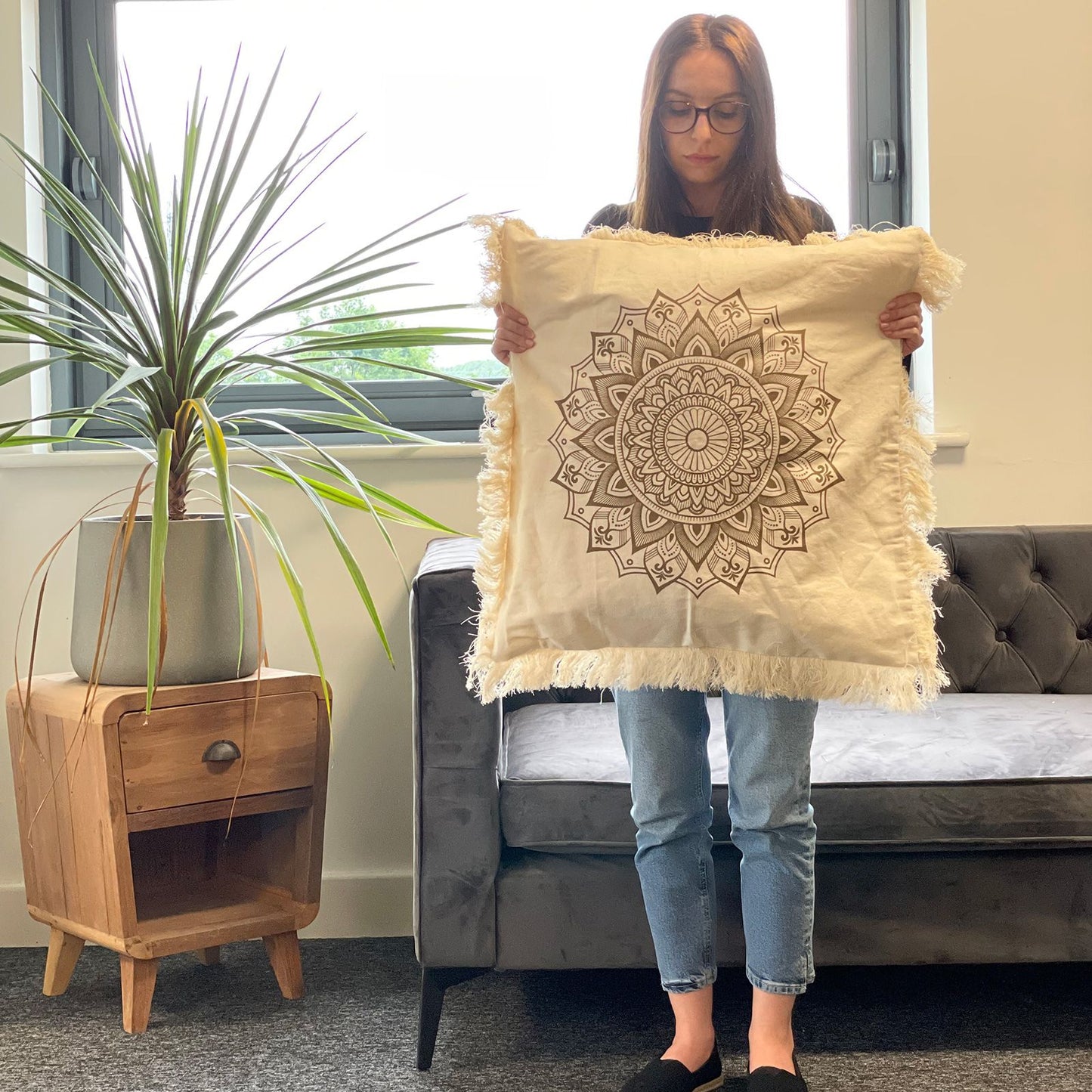 Lotus Mandala Cushion - 60x60cm - bronze