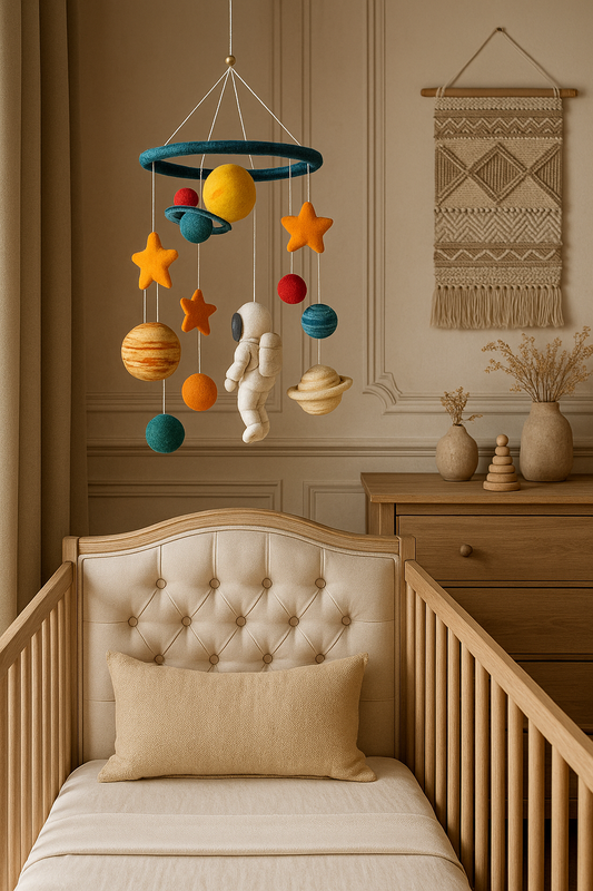 Mobile en Feutre Fait Main – Astronaute et Planètes pour Chambre Bébé