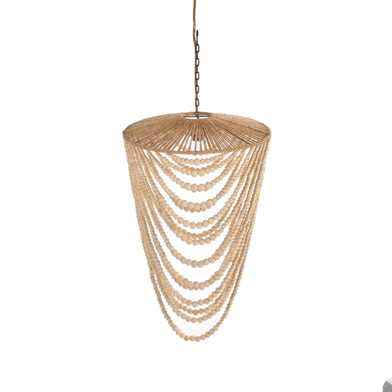 Grand Lustre en Perles de Bois Naturel - Suspension Boho Chic (Taille L)