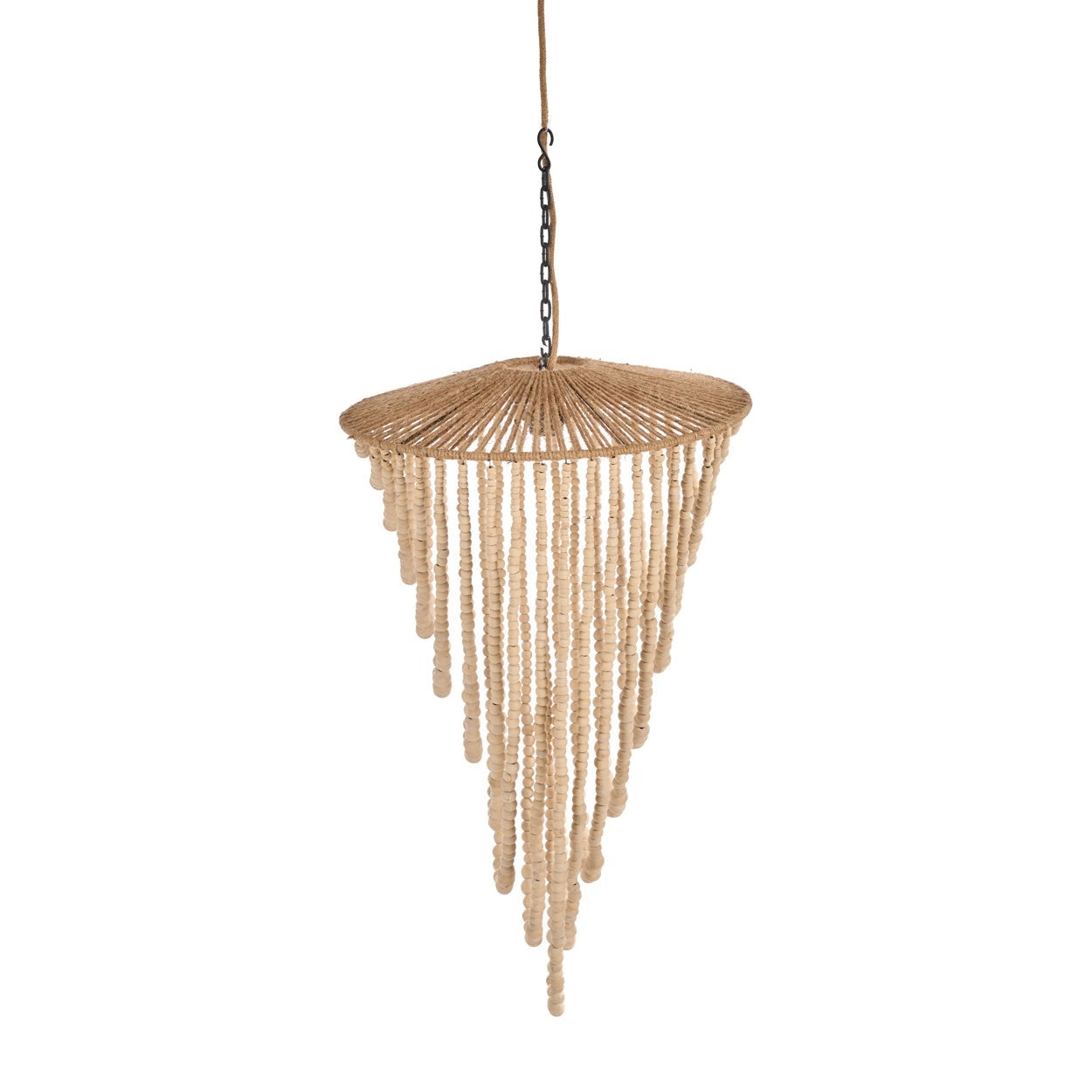 Grand Lustre en Perles de Bois Naturel - Suspension Boho Chic (Taille L)