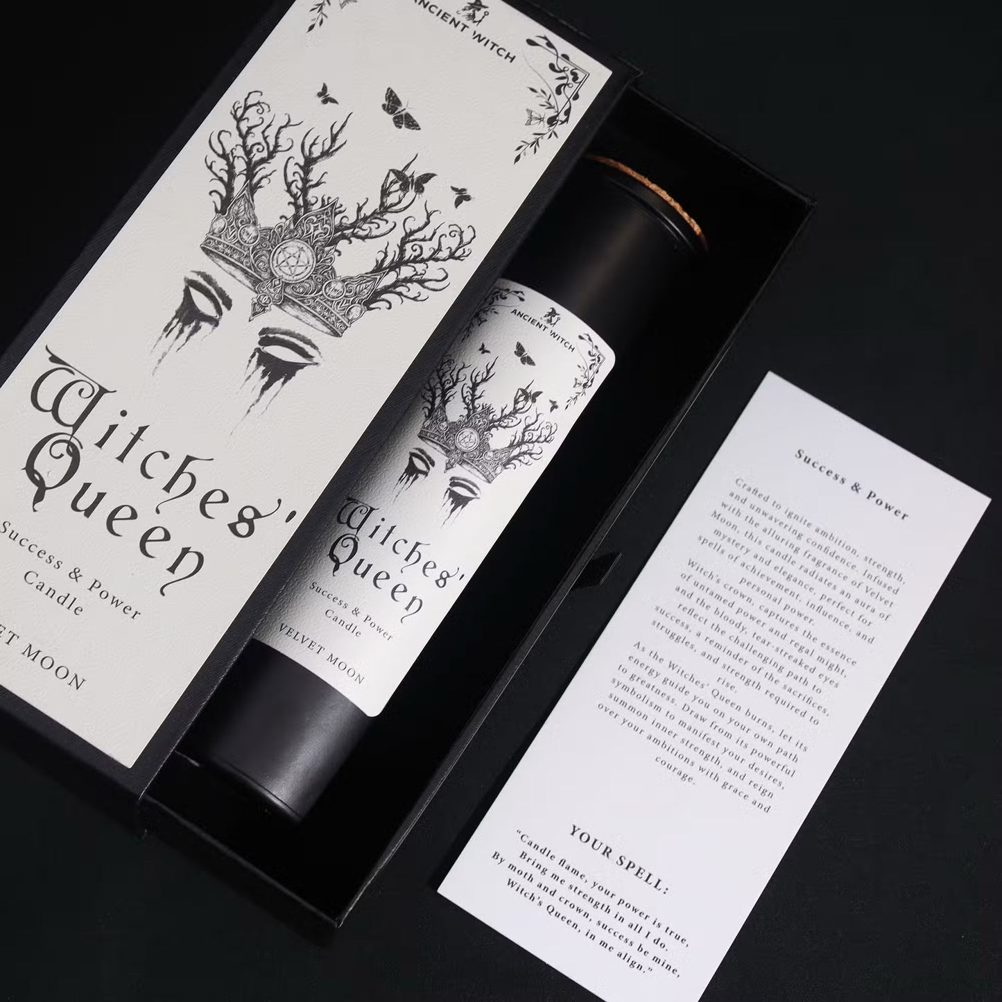 Bougie de purification de sorcières anciennes – Reine des sorcières – Lune de Velours – Succès & Puissance