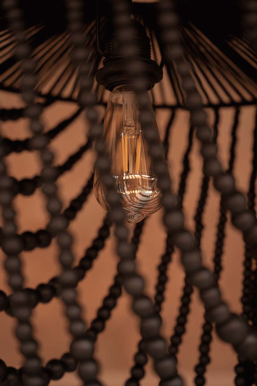 Grand Lustre en Perles de Bois Naturel - Noir - Suspension Boho Chic (Taille L)