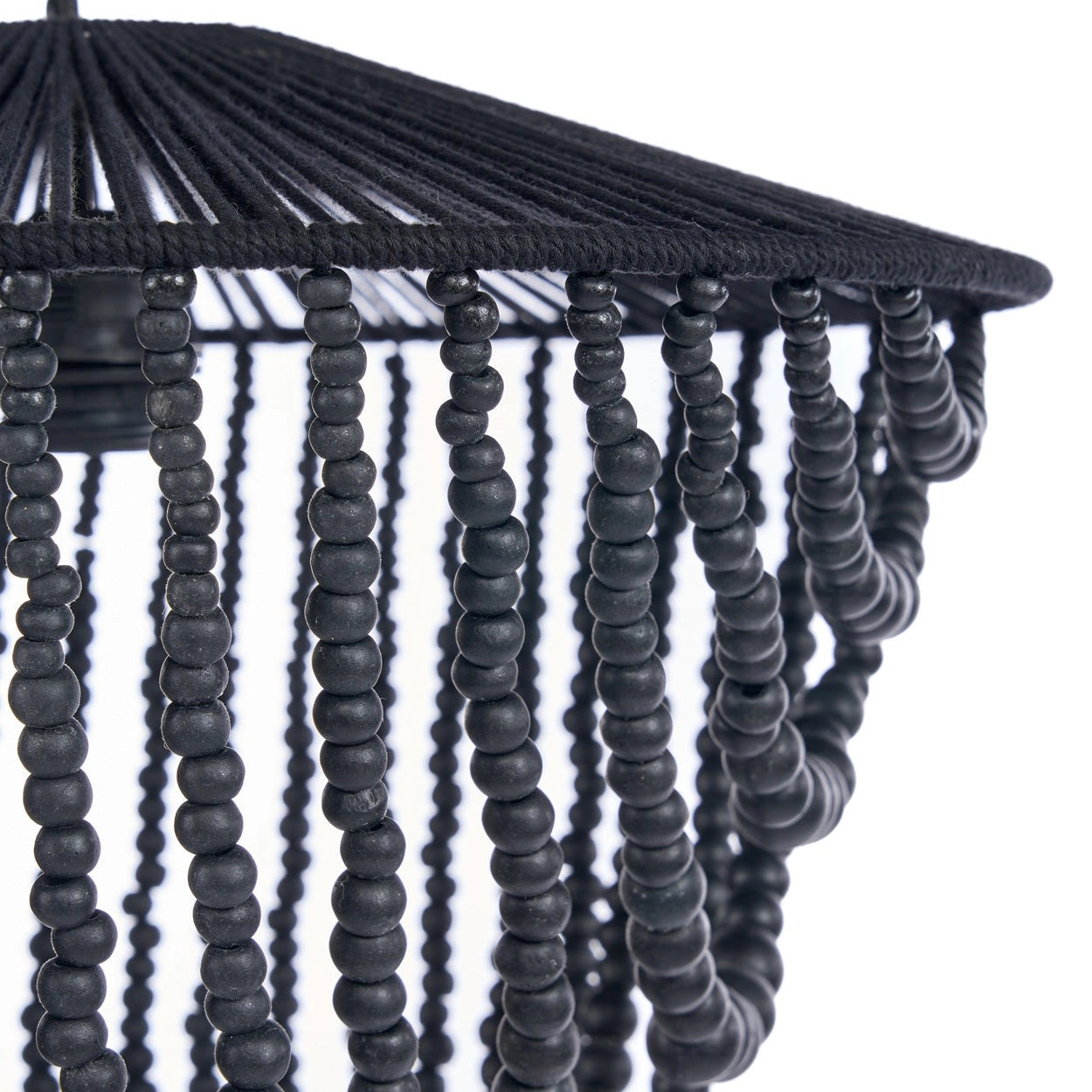 Grand Lustre en Perles de Bois Naturel - Noir - Suspension Boho Chic (Taille L)