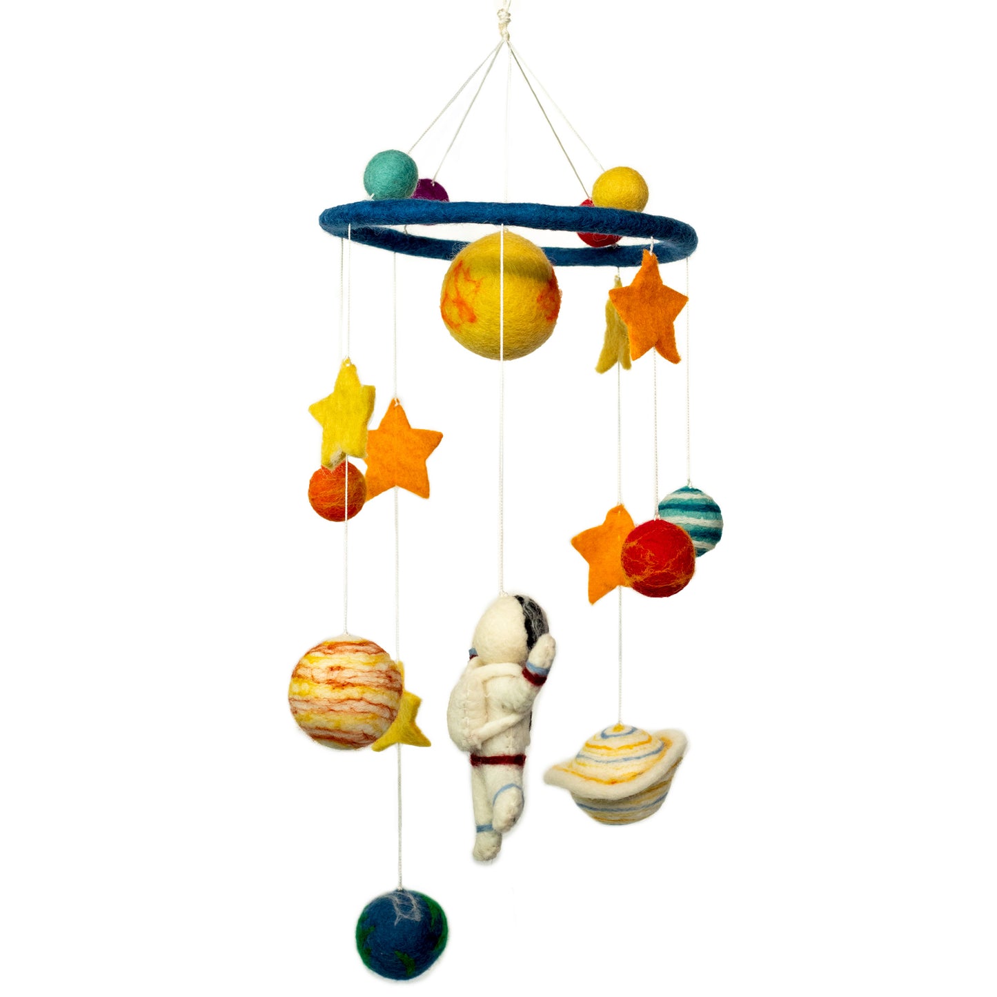 Mobile en feutre fait main Starman et Planètes – Décoration céleste pour chambre de bébé par Terre d'Artisanat