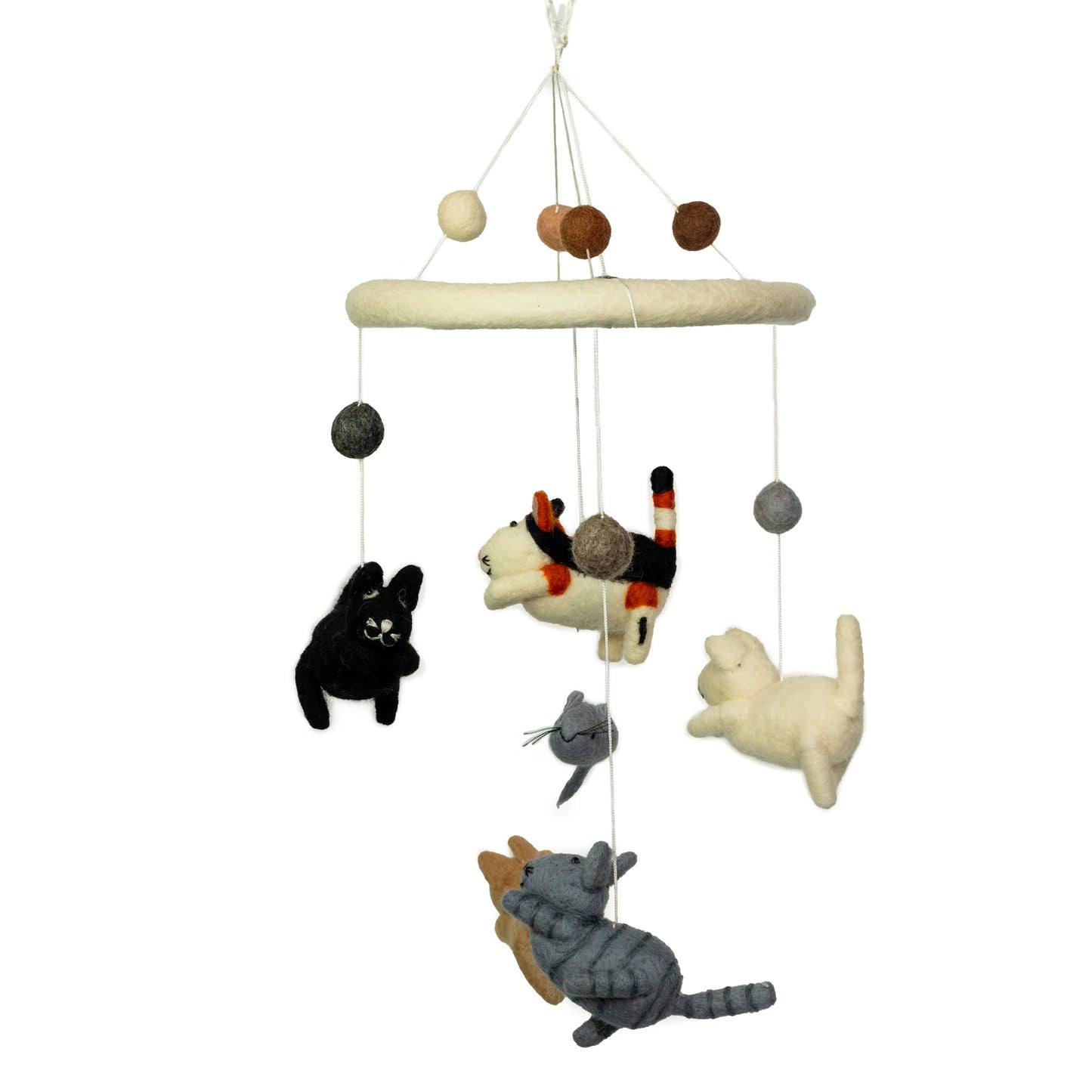 Mobile en feutre fait main sourie et chat – Décoration pour chambre de bébé par Terre d'Artisanat