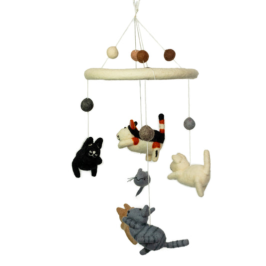 Mobile en feutre fait main sourie et chat – Décoration pour chambre de bébé par Terre d'Artisanat