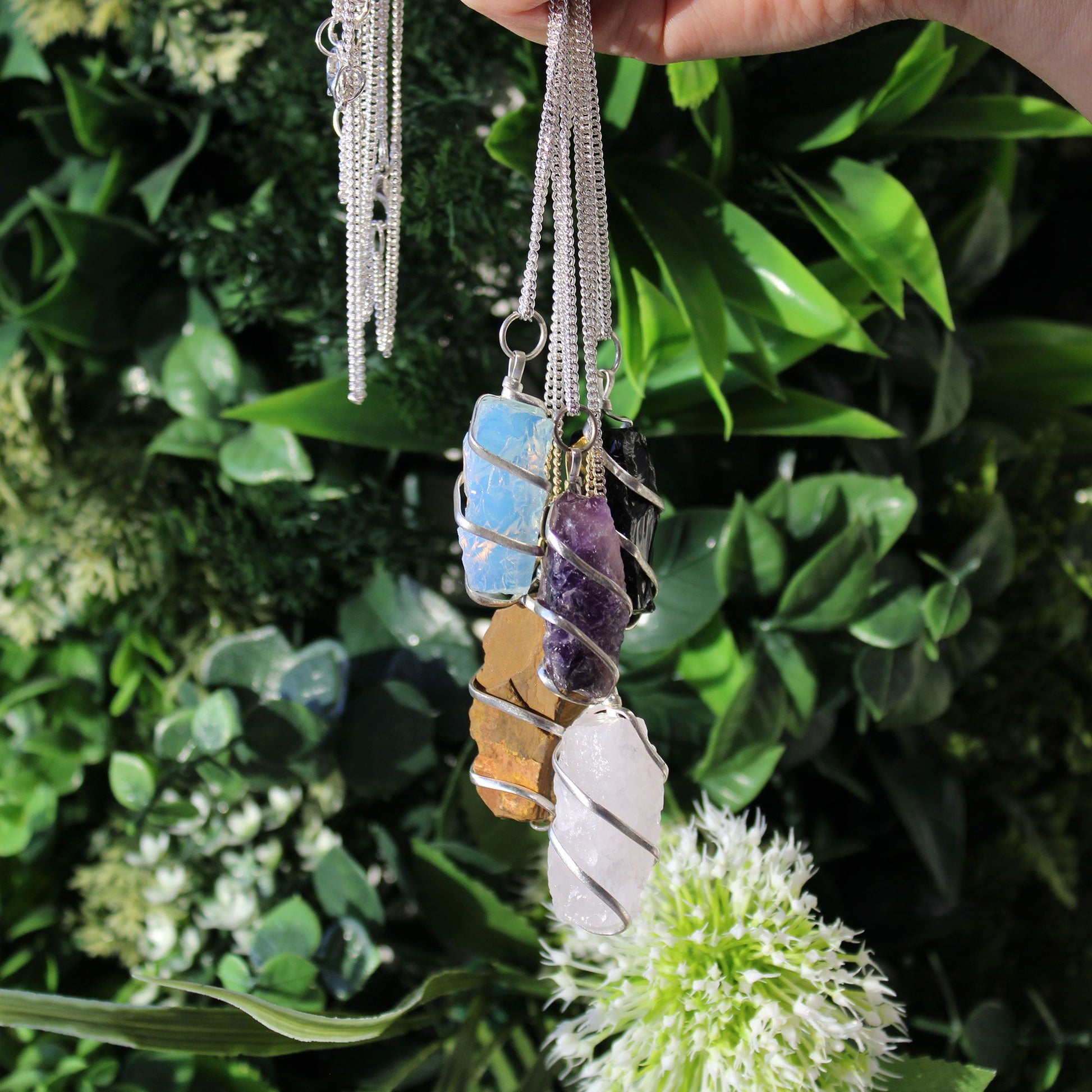 Cascade Wrapped Necklace - Rough Opalite