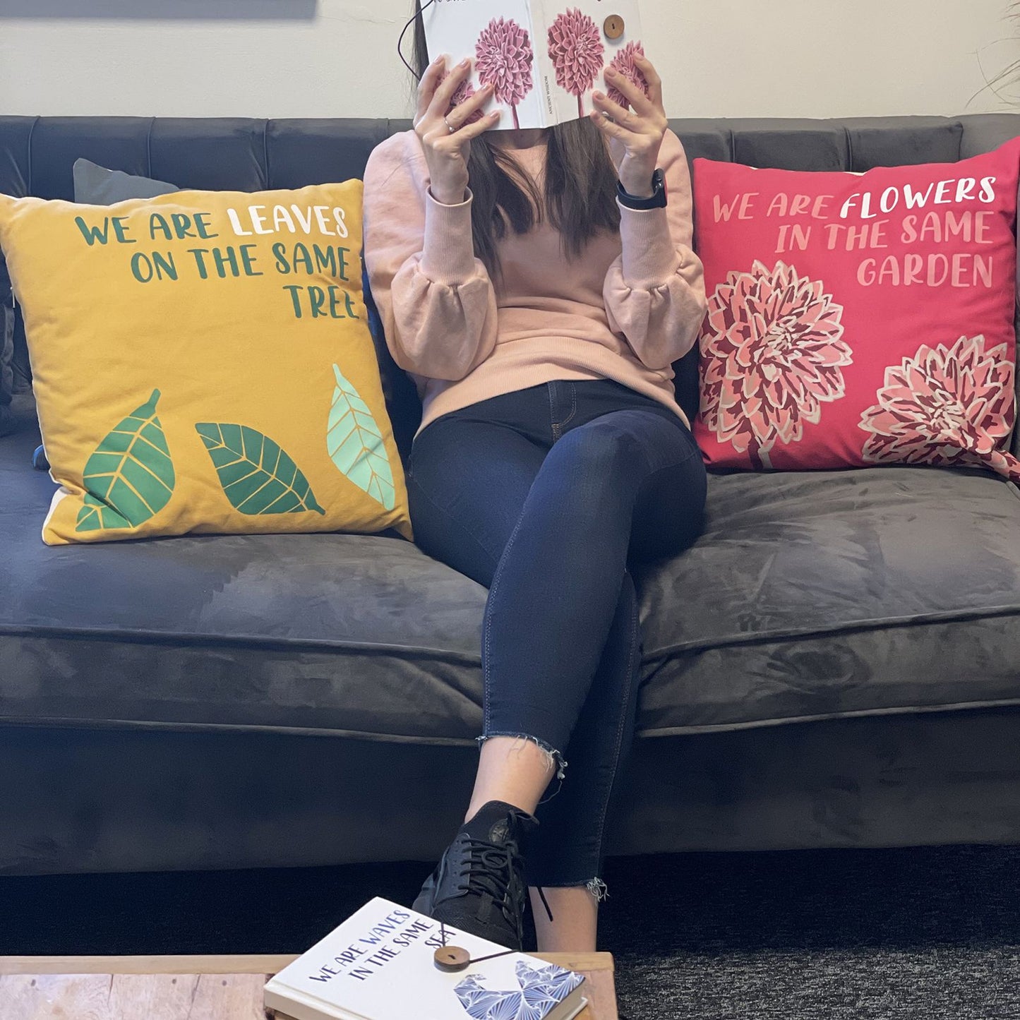 Printed Cotton Cushion Cover - We are Leaves - Natural